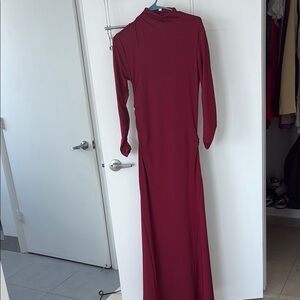 Elegant Red Mock Neck Long Sleeve Gown